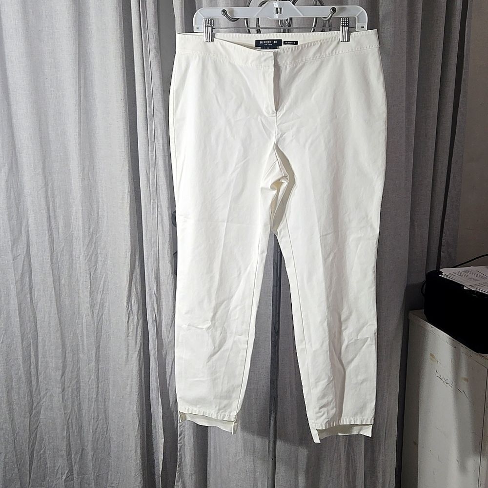 Lafayette 148 Manhattan Fundamental Step Hem Slim Trousers size 10 EUC White